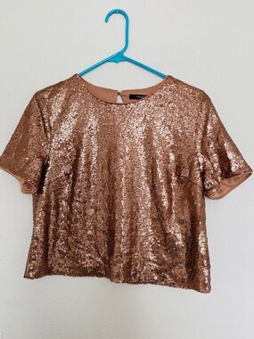 Forever 21 Copper Sequin Short Sleeve Top